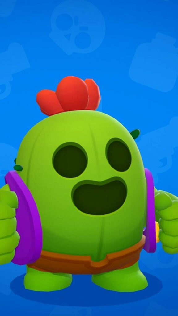 Spike's Playful and Adorable 3D Art in a Vibrant Blue World with Skull Print Accents Wallpaper