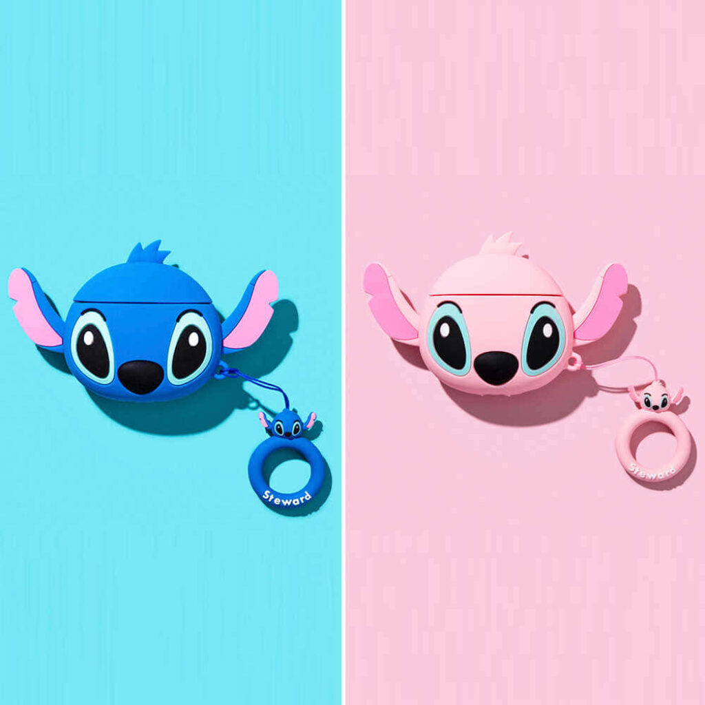 Stitch & Angel Key Chain Wallpaper: Vibrant Blue & Pink Design