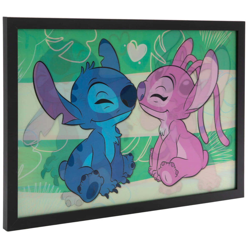 Charming Stitch & Angel Illustration with Vibrant Blue-Green Background Wallpaper