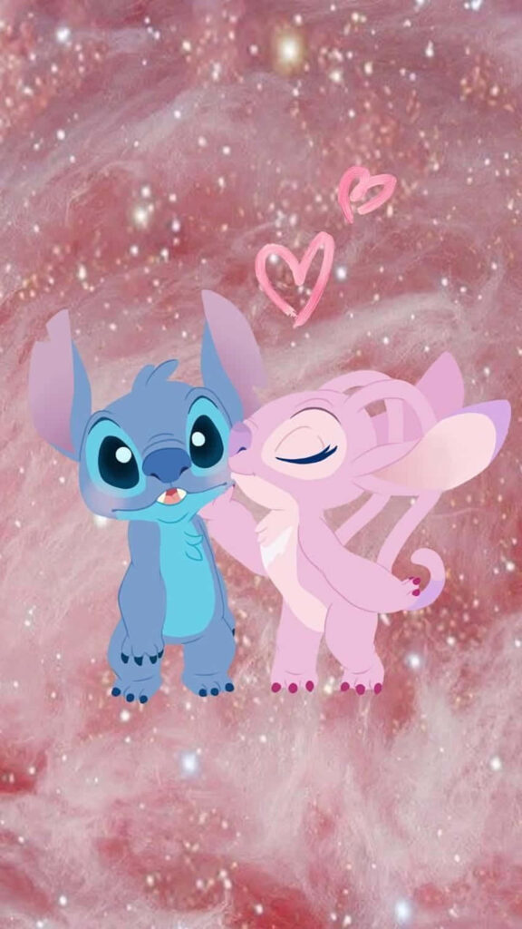 Stitch & Angel Dreamy Pink Cosmic Wallpaper - Adorable Moment