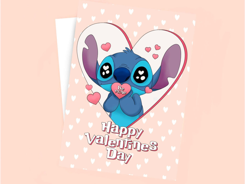Adorable Stitch Valentine Wallpaper with Heart & 'Be Mine' Text