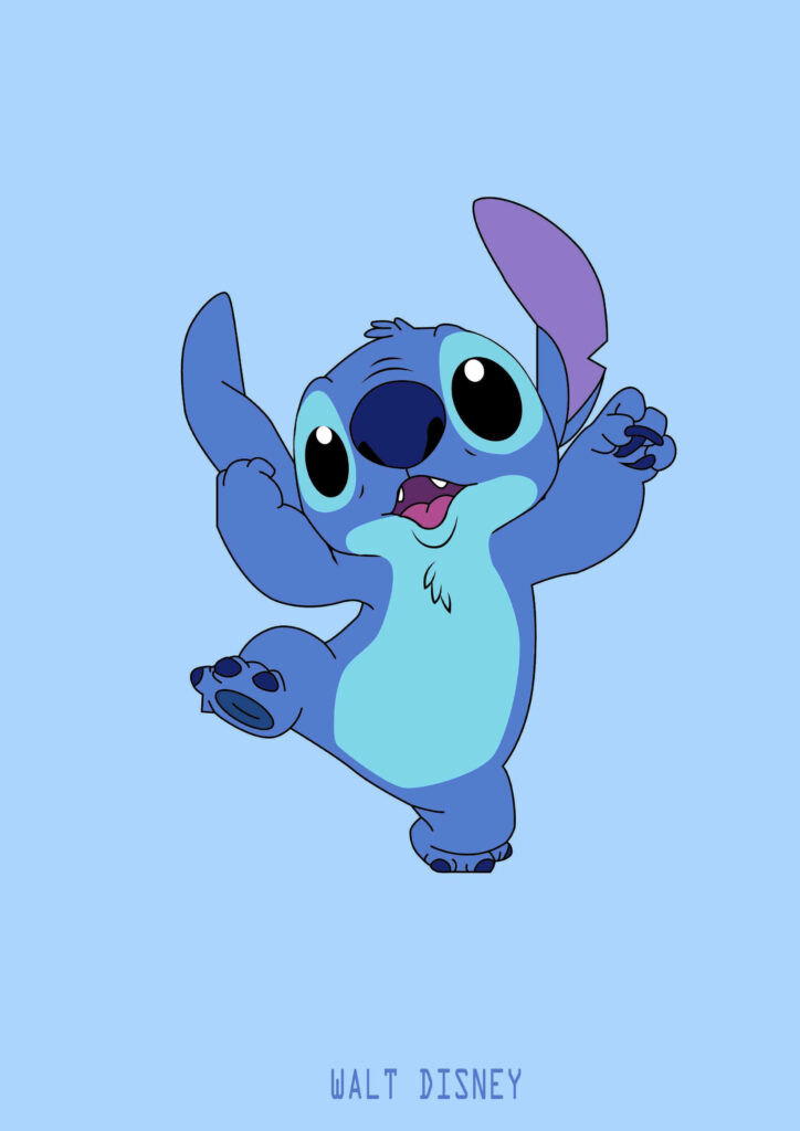 Adorable Stitch Illustration Phone Wallpaper on Light Blue Background