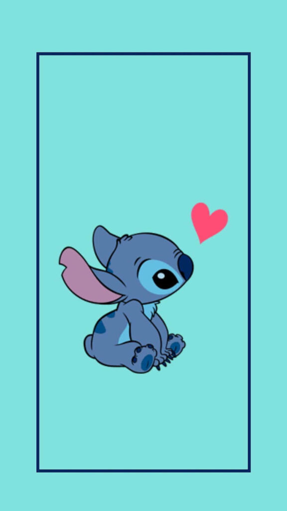 Adorable Stitch with Heart Wallpaper - Whimsical Light Blue Design
