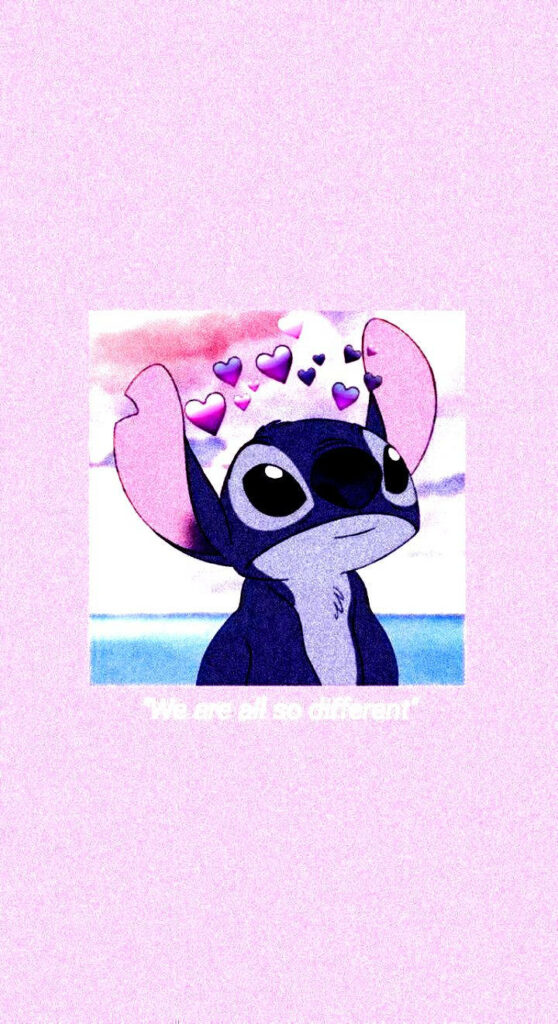 Adorable Stitch Wallpaper with Hearts on Pastel Pink Background