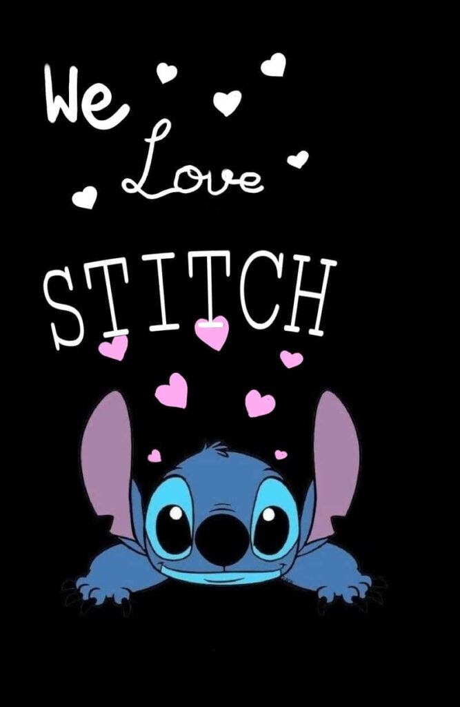 Cute Stitch Wallpaper with Hearts on Black Background - We Love Stitch