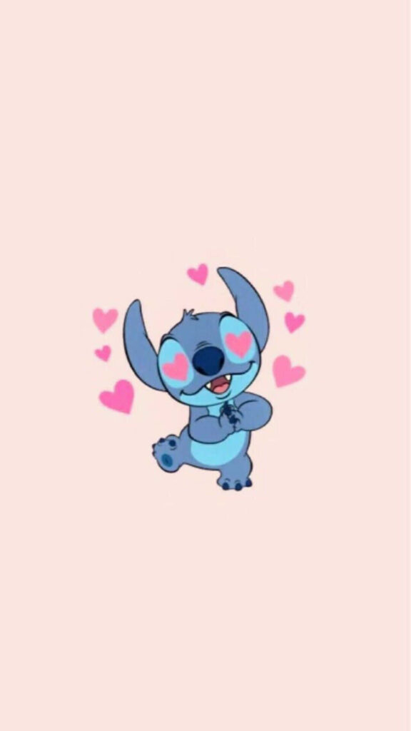 Adorable Stitch Wallpaper with Hearts on Soft Pink Background
