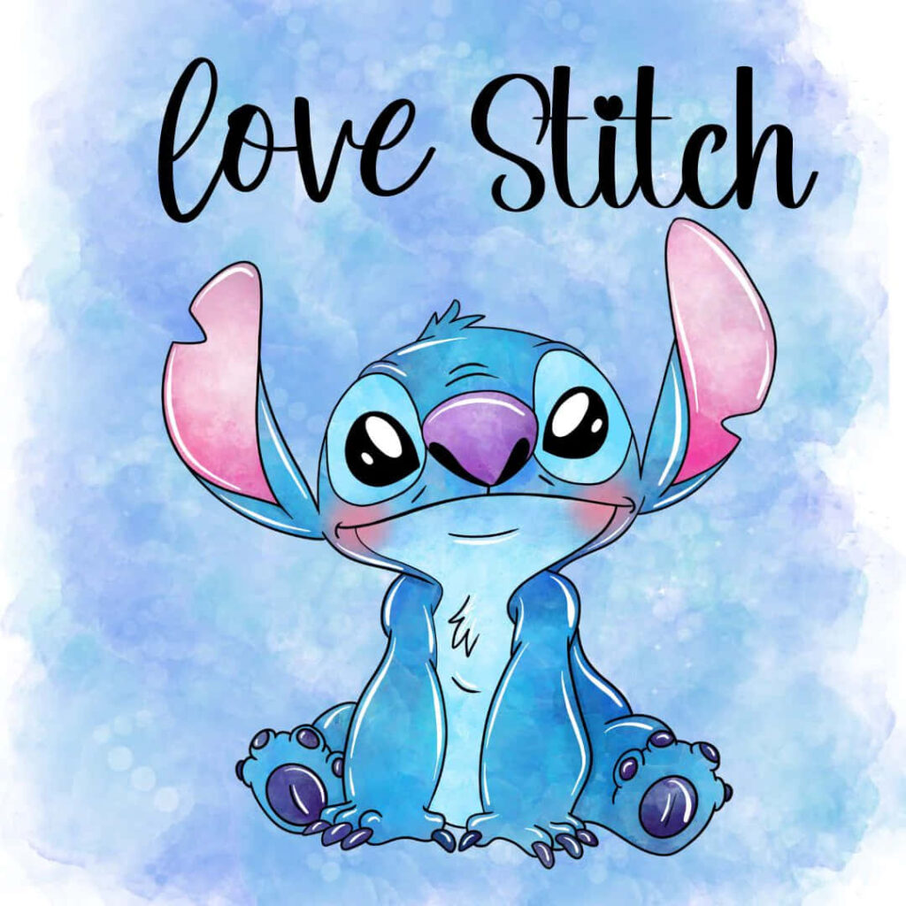 Charming Stitch Watercolor Wallpaper with Soothing Blue Background