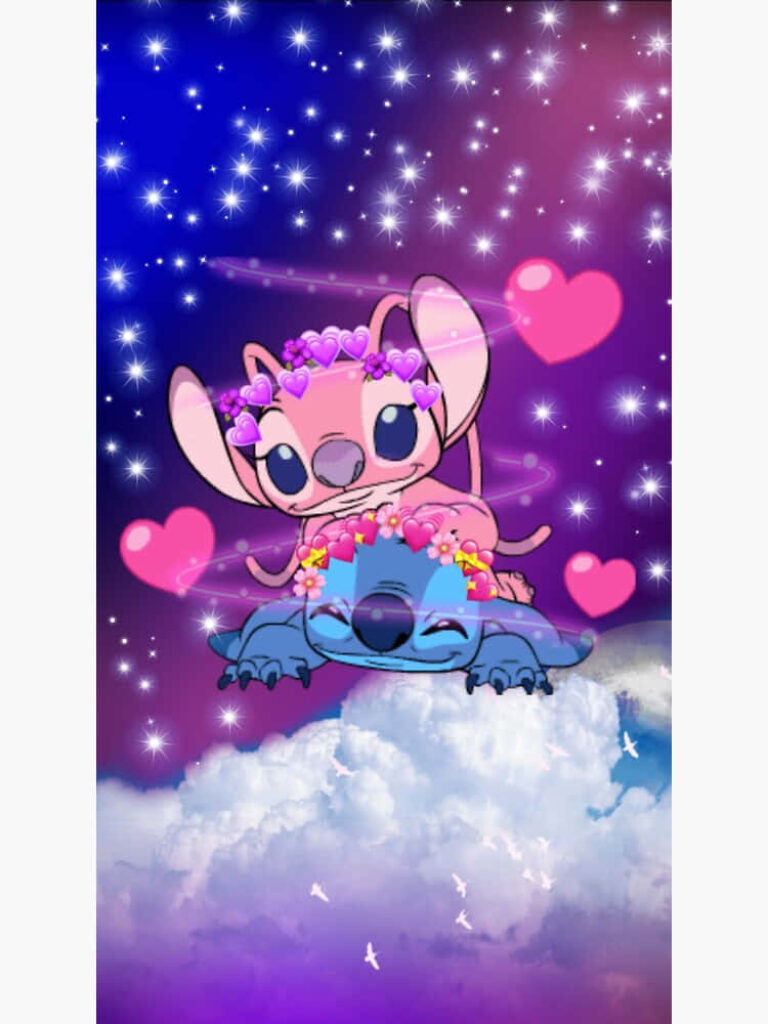 Adorable Stitch & Angel Cloud Wallpaper: Whimsical Galaxy Design