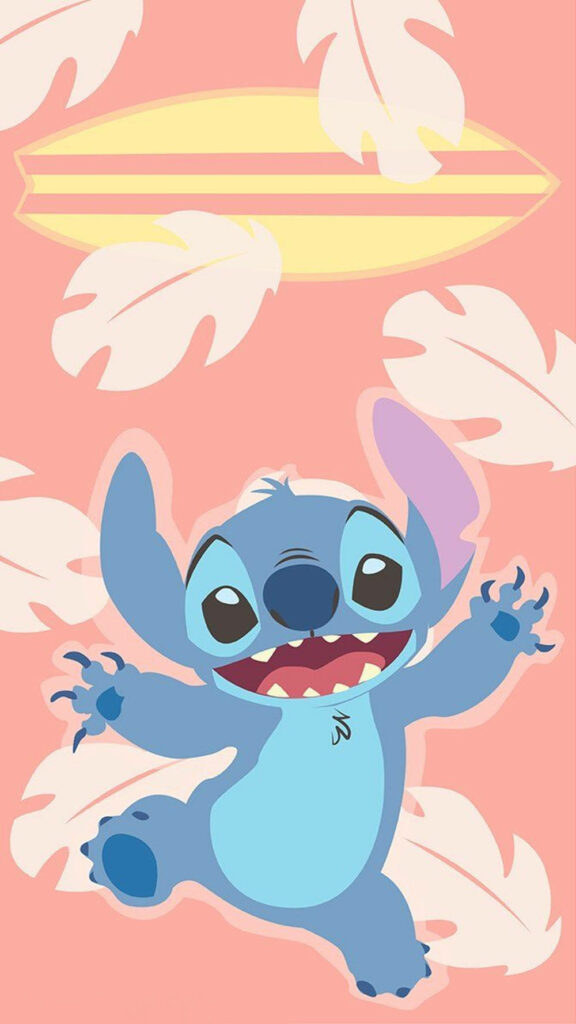 “Cute Stitch iPhone Wallpaper: Pink Tropical Summer Background”