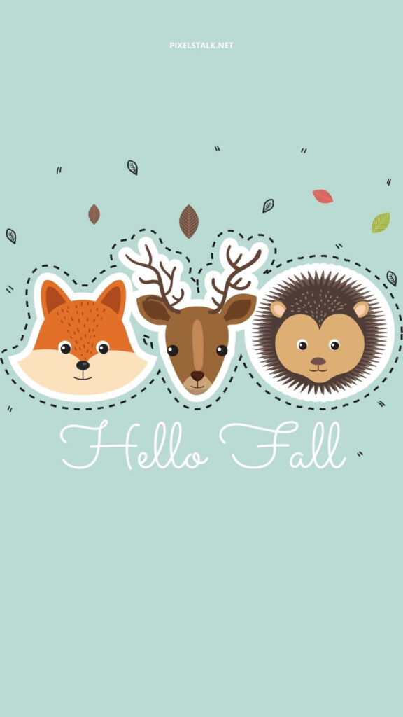 Adorable Teal iPhone Wallpaper with Fox, Deer & Hedgehog - Hello Fall