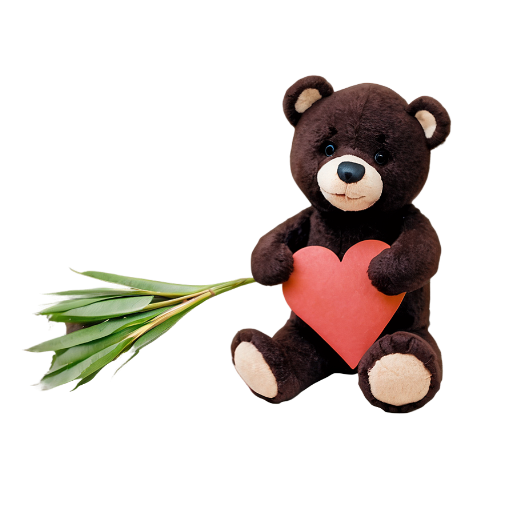 Charming Teddy Bear with Heart and Leaves Wallpaper Background