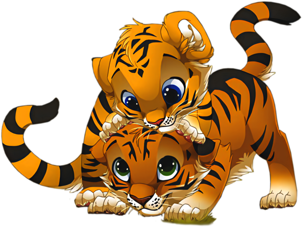Adorable Cartoon Tiger Cubs Playing - Fun Wallpaper Background