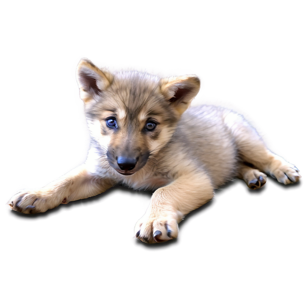 Cute Wolf Pup Wallpaper: Adorable Soft-Furred Pup on Neutral Background