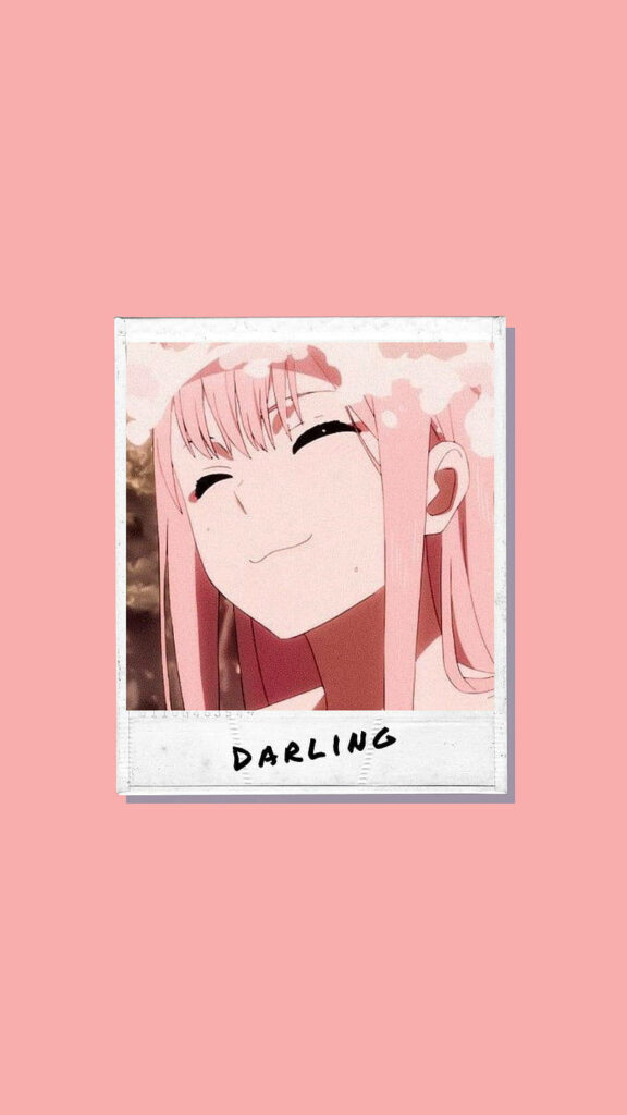 Cheerful Zero Two Wallpaper: Cute Pink Background for Anime Fans