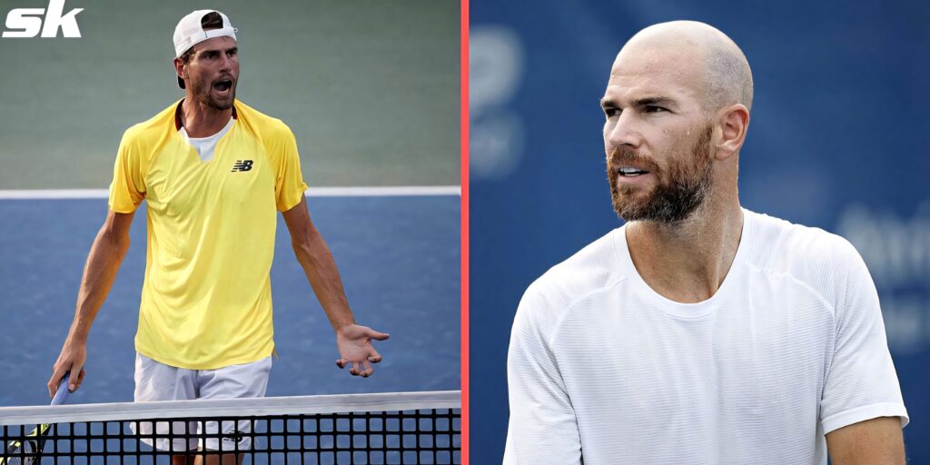 Adrian Mannarino and Maxime Cressy intense tennis match focused players on court wallpaper background