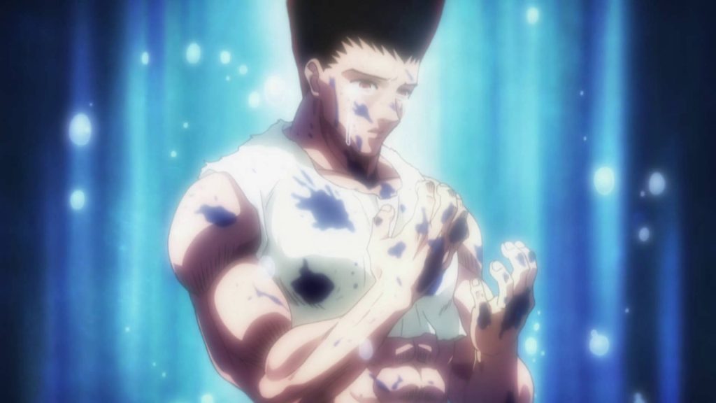 Adult Gon Freecss with glowing blue aura battle-worn intense transformation Hunter x Hunter wallpaper