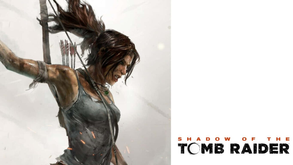 Mighty Huntress: Lara Croft Strikes with Precision Wallpaper