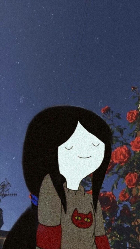 Adventure Time E-Girl wallpaper with serene character nighttime sky stars and blooming red roses