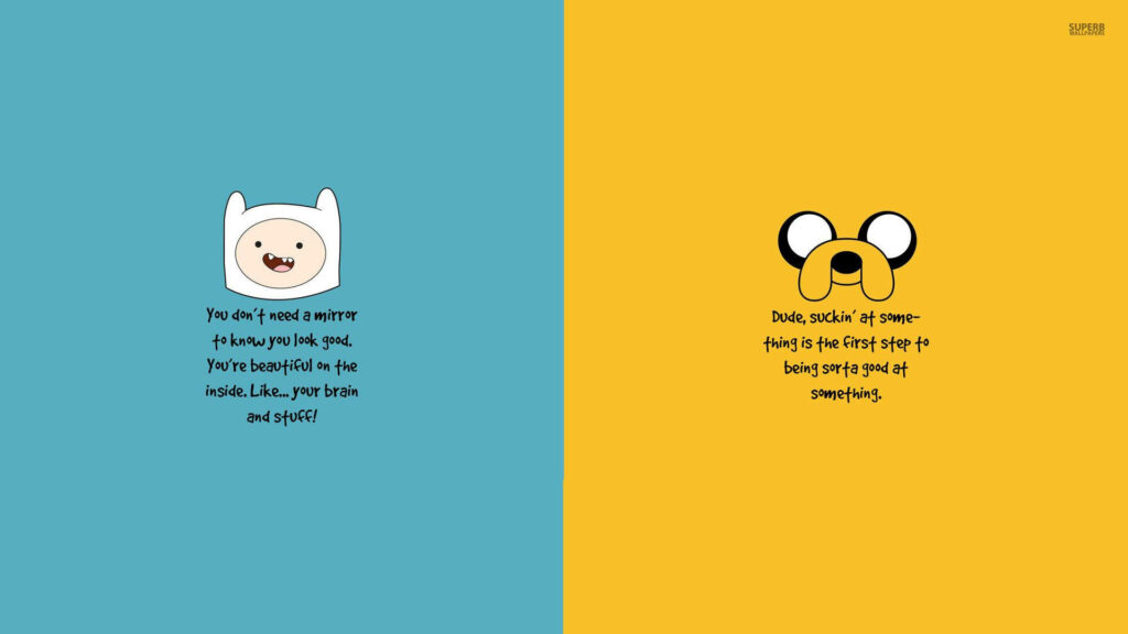 Adventure Time wallpaper split design with Finn blue background Jake yellow background quotes