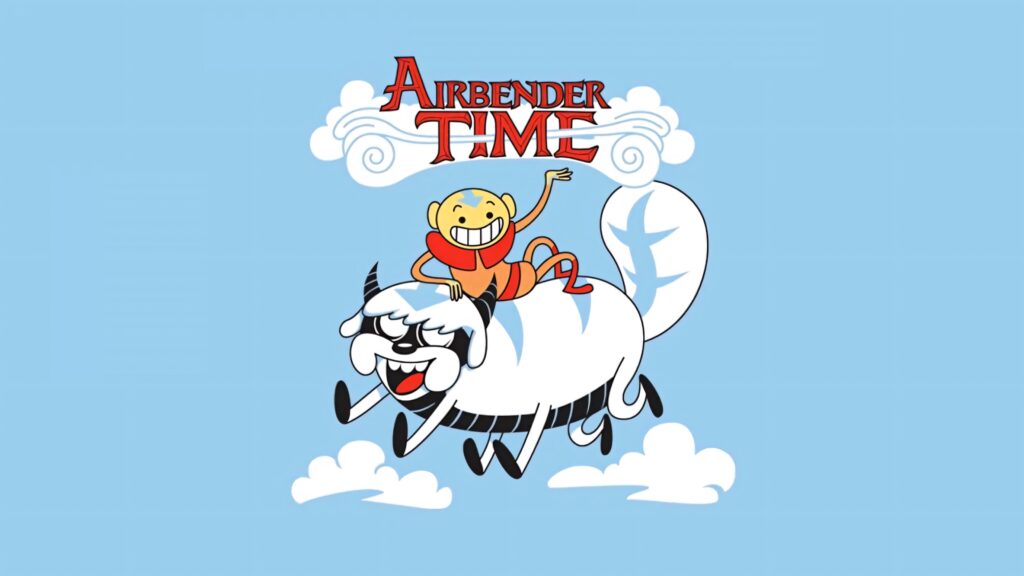 Cartoon Appa from Avatar in Adventure Time style flying with happy rider Adventure Time wallpaper