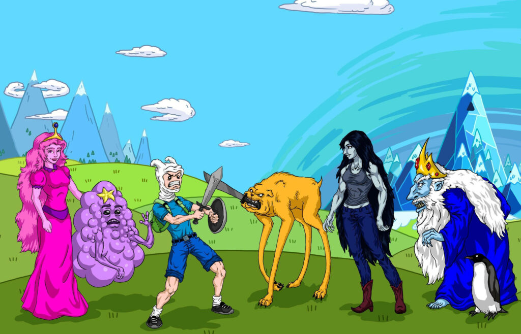 Finn Jake Princess Bubblegum Lumpy Space Princess Marceline Ice King Adventure Time wallpaper