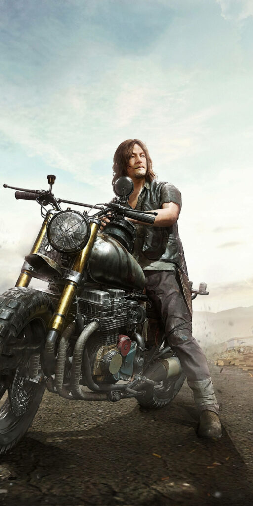 Epic Daryl Wallpaper: Rugged Motorcycle Adventure in a Desolate World