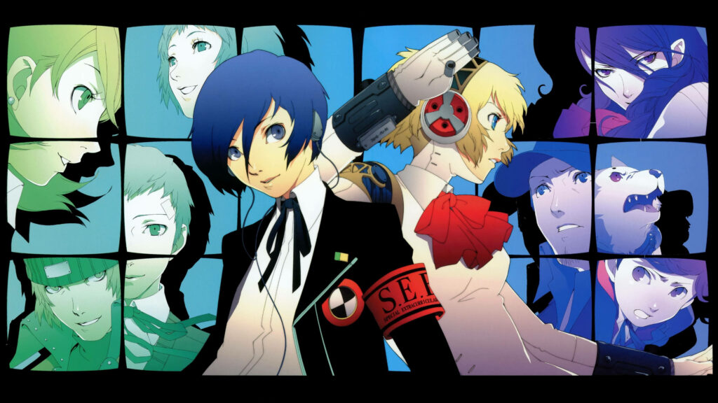 The Ultimate Duo: Makoto Yuki and Aigis Brave the Shadows in Persona 3 World Wallpaper