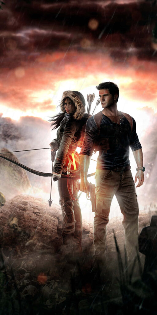 Adventurers Unite: Epic Dual in the Dazzling Sky - Rise Of The Tomb Raider Android Phone Wallpaper