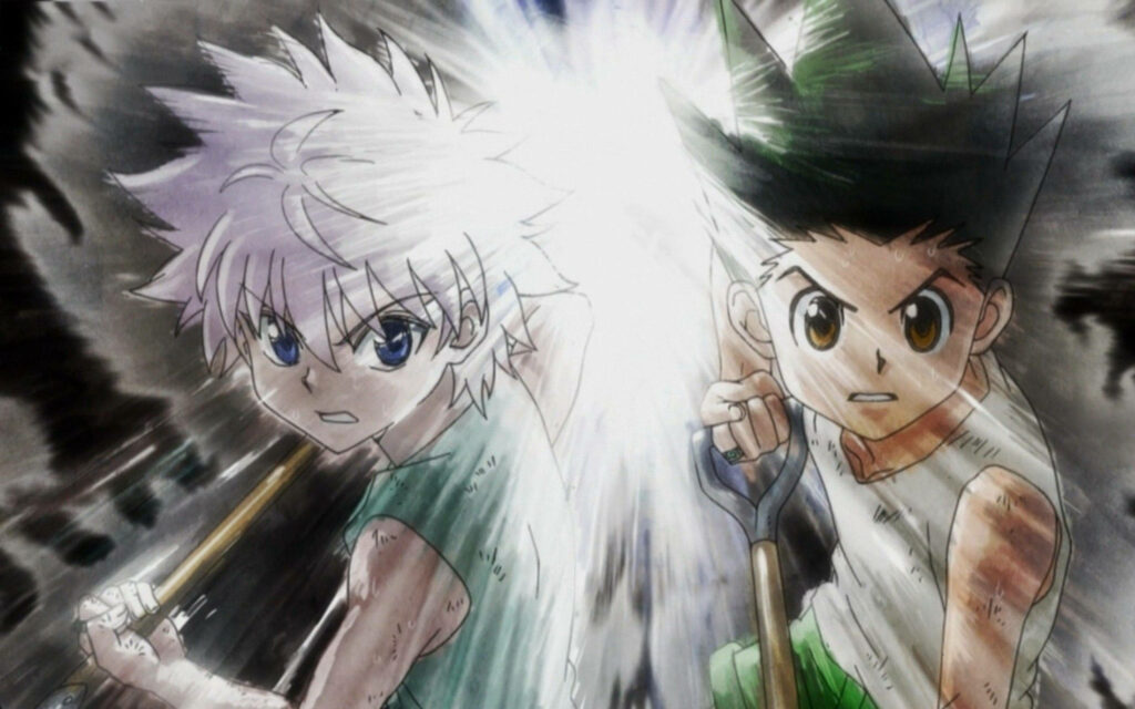 Adventurous Duo: Gon and Killua, Masters of Exploration, Unearth Secrets in Glowing Environments Wallpaper