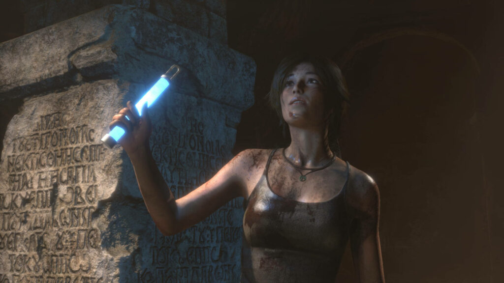 Trailblazing into the Mysterious Abyss: Lara Croft Ventures into the Unknown with Courage and a Luminous Ally Wallpaper