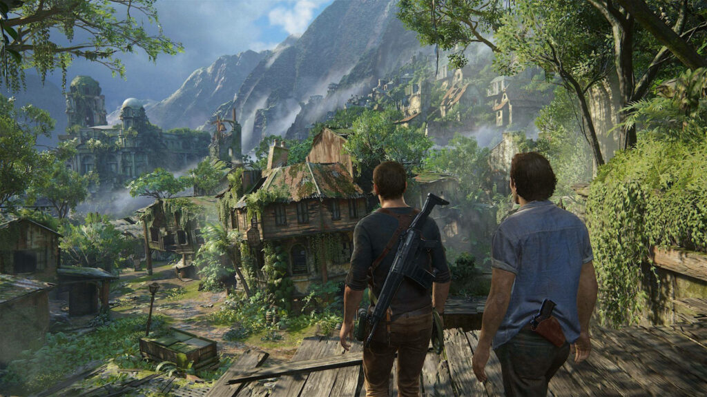 Explore Lush Uncharted Village: Adventurous Game Scene Wallpaper