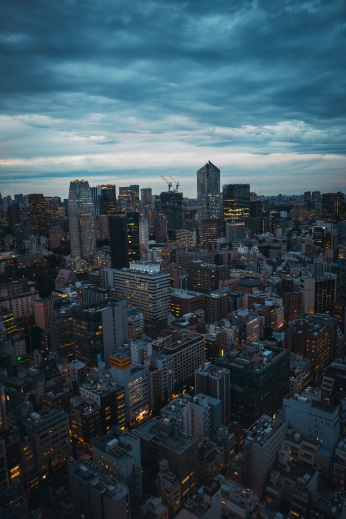 Stunning Aerial Metropolis Wallpaper at Dusk - Moody Cityscape Background