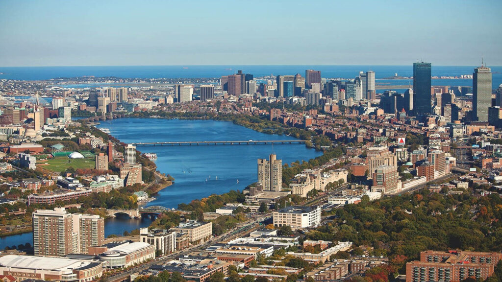 Stunning Boston University Riverside Aerial View Wallpaper Background