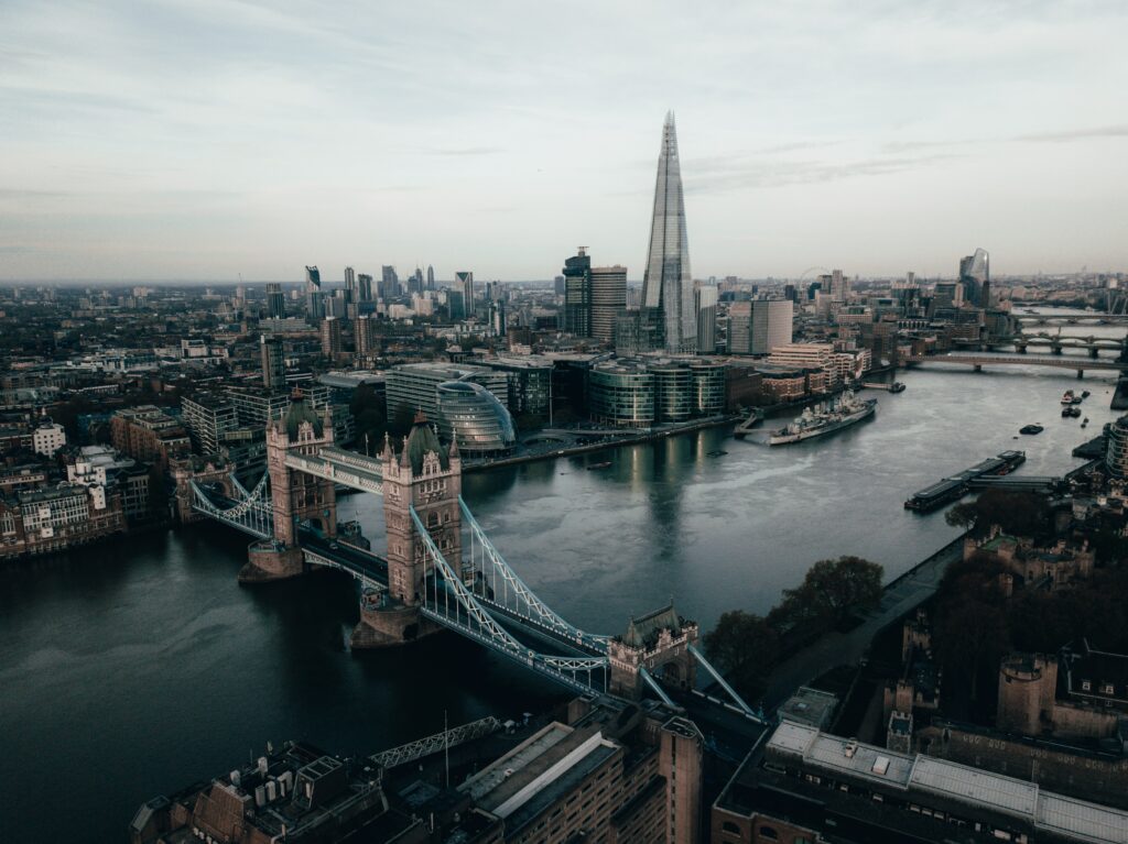 Aerial View London Wallpaper: Tower Bridge & The Shard Background