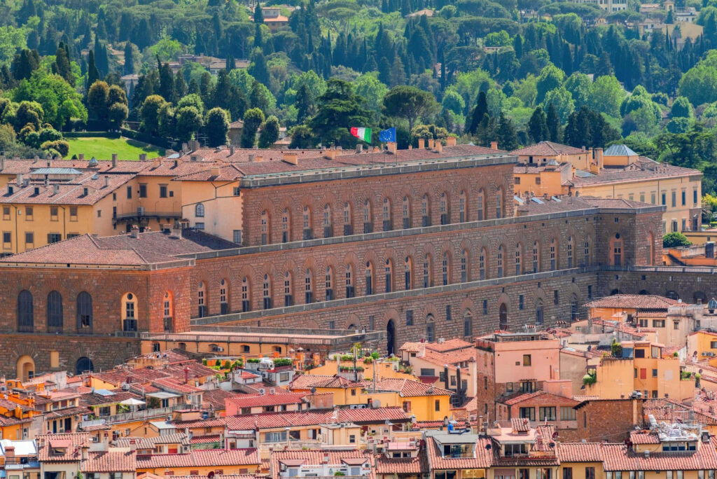 Palazzo Pitti Aerial View: Grand Architecture & Vibrant Rooftops Wallpaper