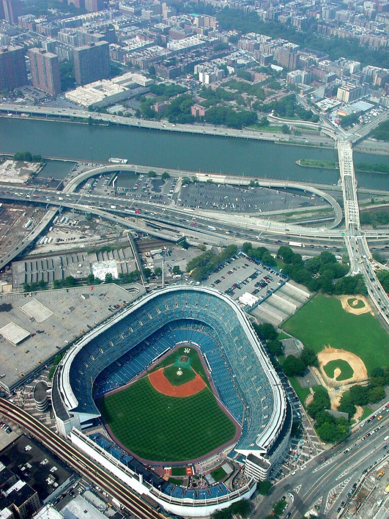 Aerial View of Yankee Stadium: Iconic Design by Harlem River - Wallpaper