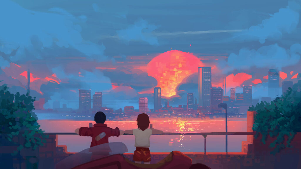 Serene Twilight: Embracing Love amid the Urban Tapestry Wallpaper