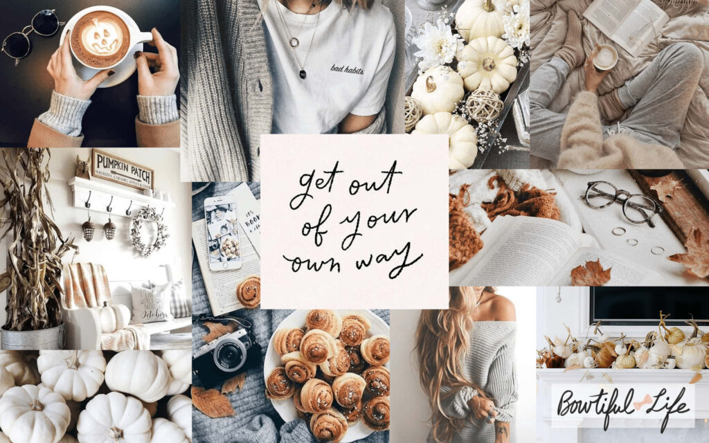 White Autumn: A Collage of White Items in an Autumn Setting Wallpaper