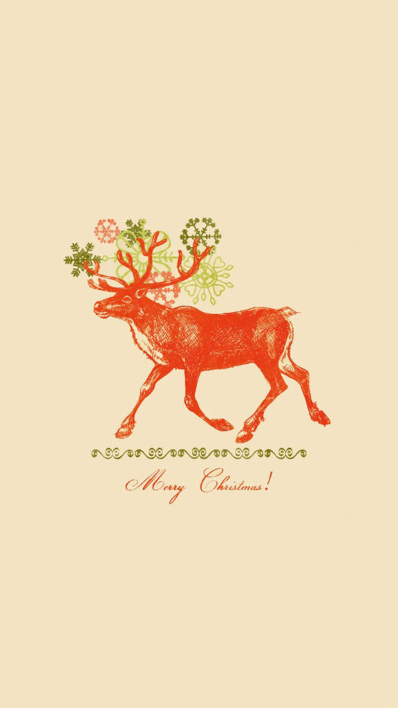 Festive Serenity: Graceful Reindeer and Whimsical Snowflakes Dance in iPhone's Festive Wallpaper