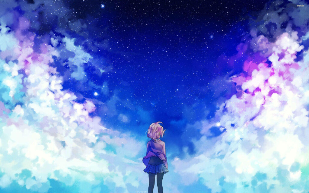 Starry Skies Embrace the Graceful Aesthetics of a Digital Anime Girl Wallpaper
