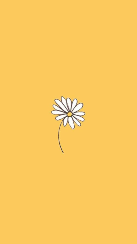 Dainty Delight: Vibrant Daisy Doodle on Sunny Yellow Aesthetic Background Wallpaper
