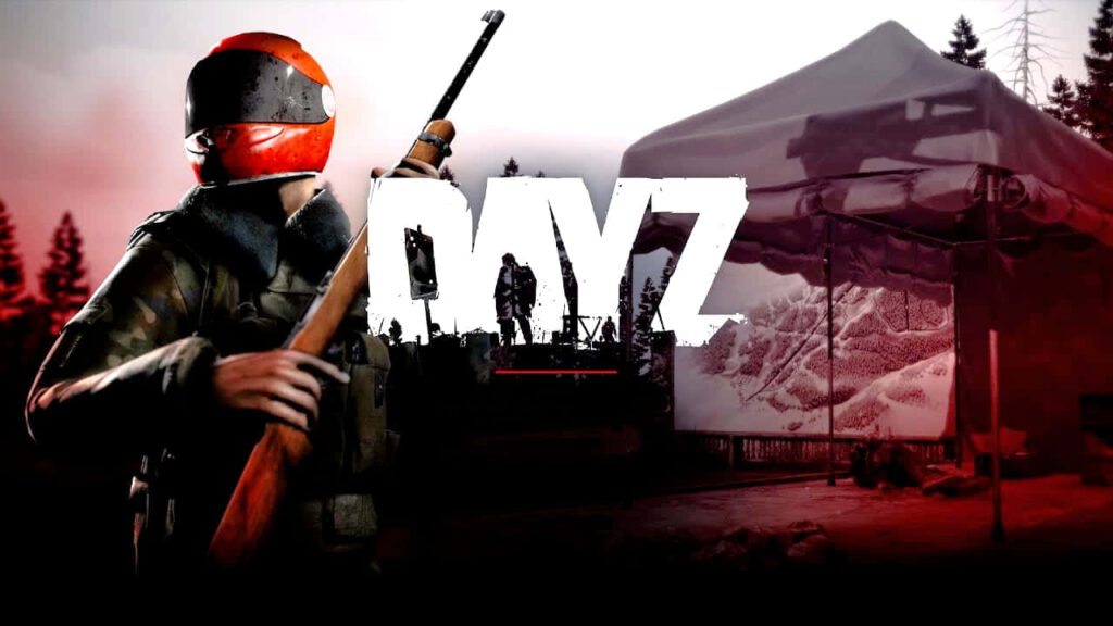 Red and White Aesthetics: Adventurous DayZ Epoch Mod Pose with Rifle Wallpaper