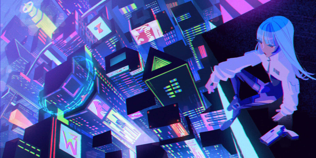 Miku's Neon Wonderland: A Captivating Vision of Vaporwave Anime Wallpaper
