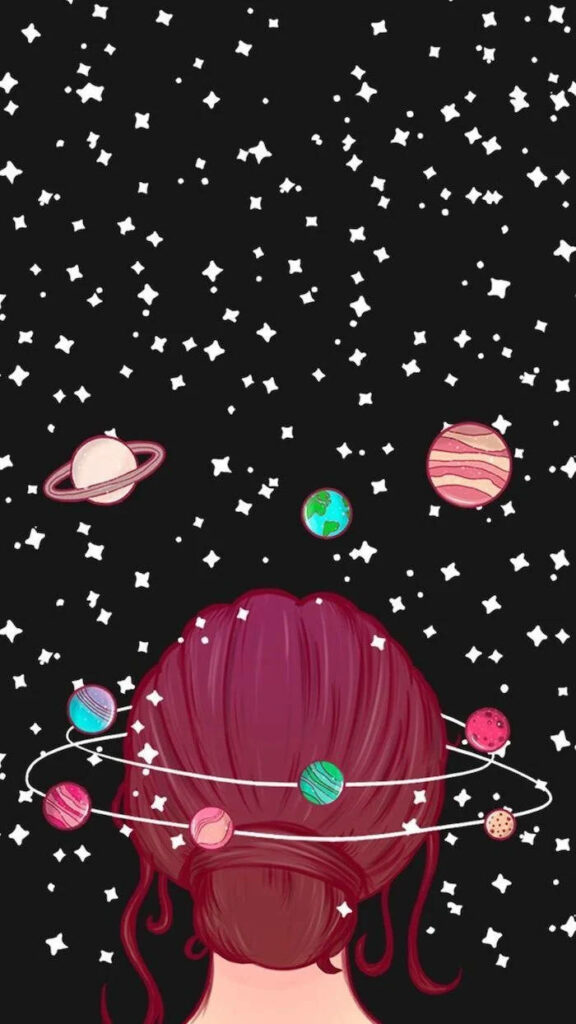Mesmerizing Cosmic Portrait of a Fiery Redhead amidst Celestial Beauty Wallpaper