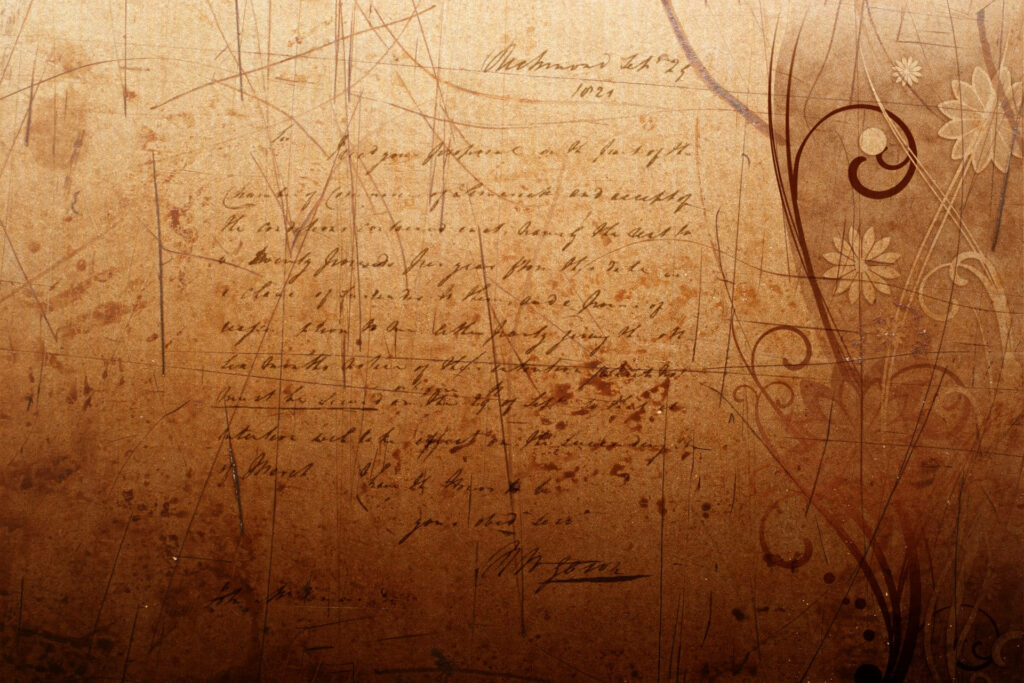 Elegant Floral Calligraphy on Vintage-Style Script Wallpaper