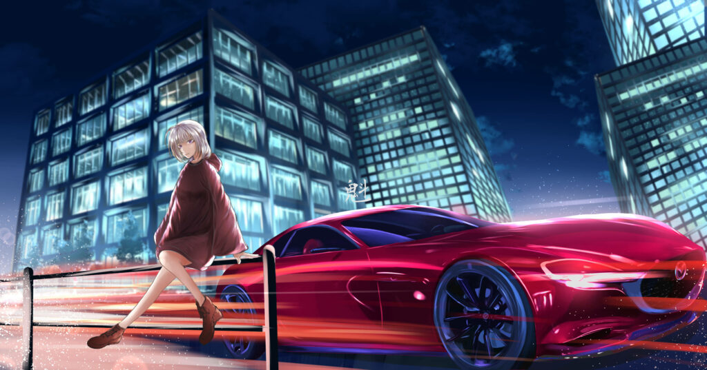 Cruising with Anime: The Stunning RX-9 Blend Wallpaper