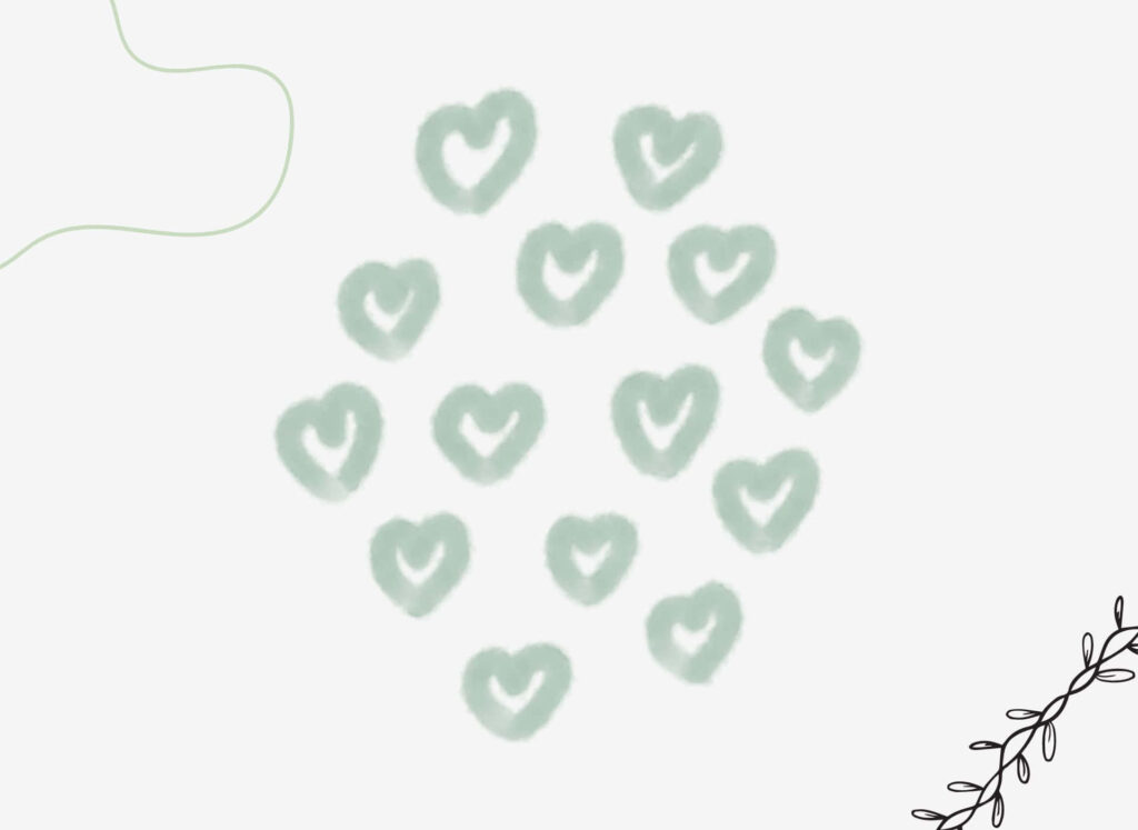 Minimalist Green Wallpaper with Hand-Drawn Hearts & Delicate Lines