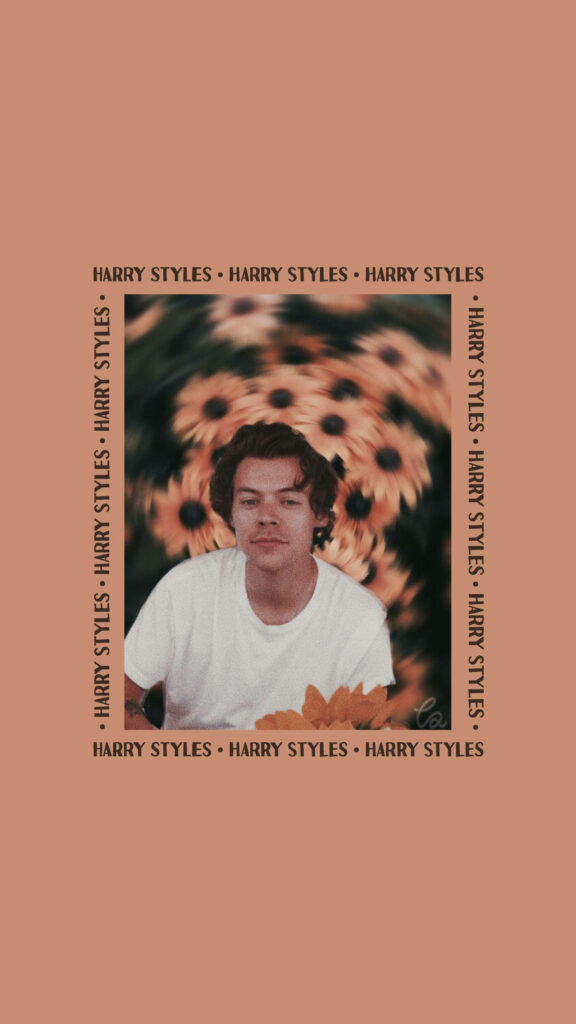 Harry Styles Aesthetic Wallpaper with Floral Background & Text Border