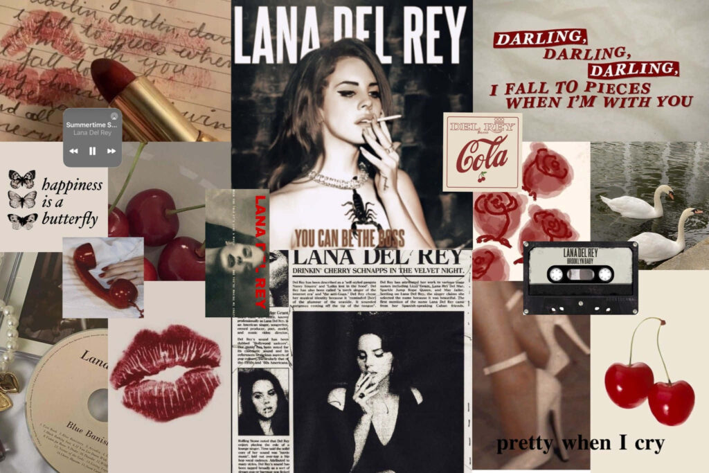 Aesthetic Lana Del Rey Collage Wallpaper: Vintage Roses & Nostalgia