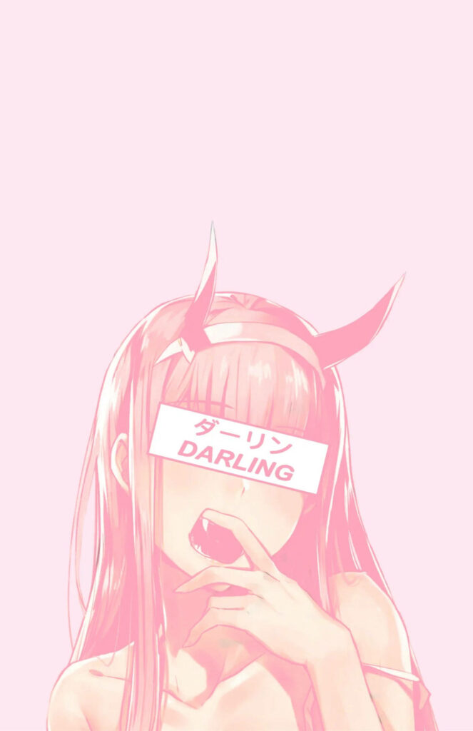 Trendy Aesthetic Pink Anime Wallpaper with Horned Character